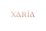 Rose gold 'XARIA' logo on a white background