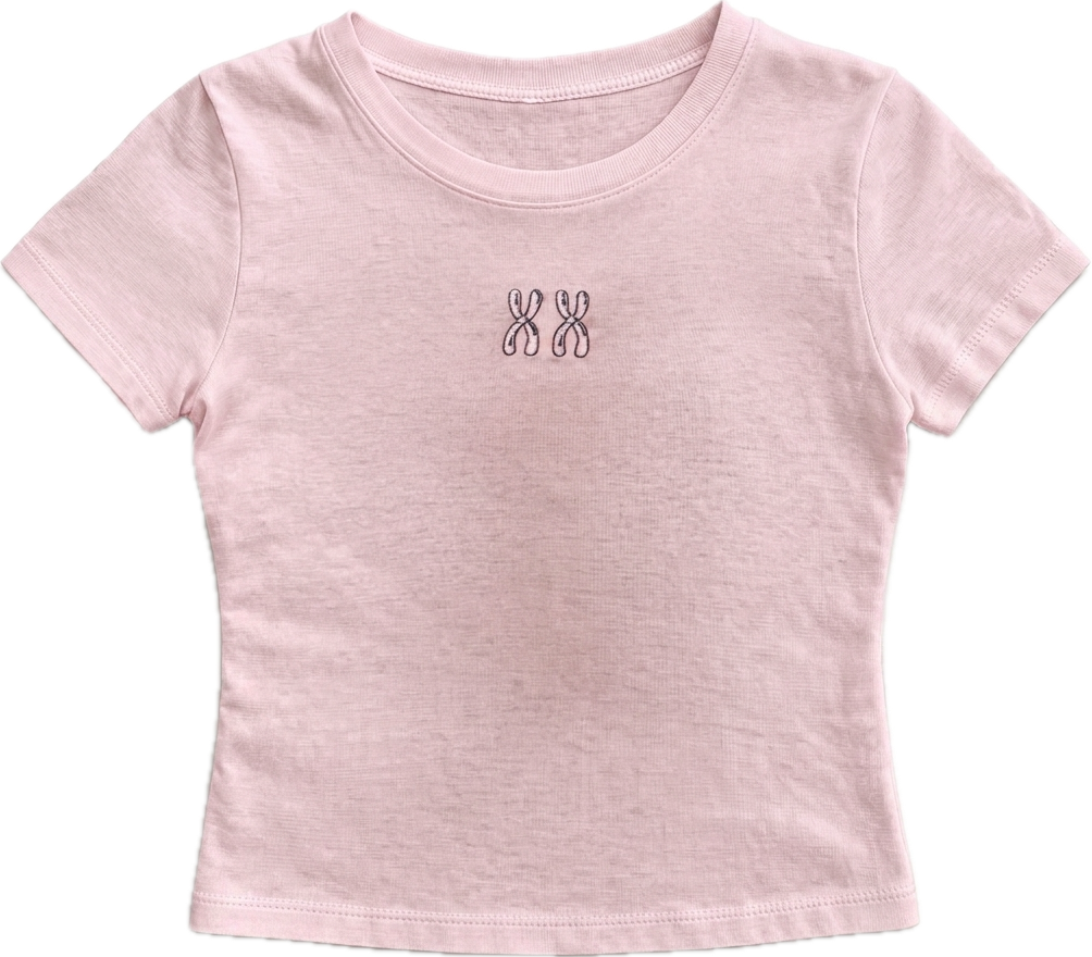 Pink t-shirt with a logo on a white background