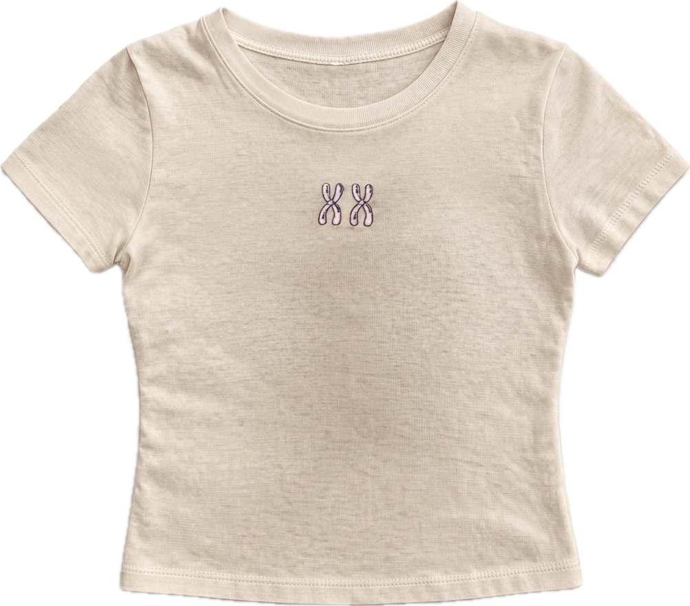 Beige t-shirt with a logo on a white background